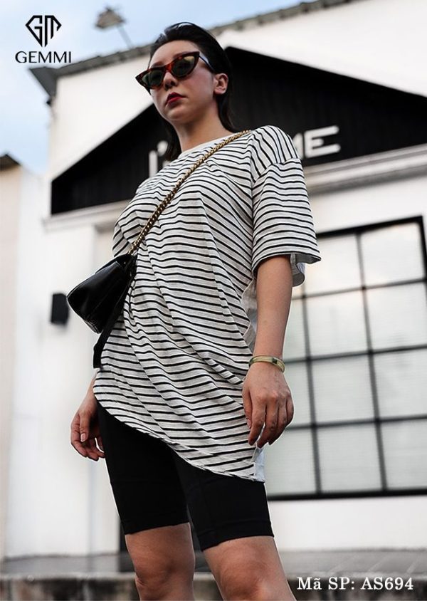 Áo thun nữ cộc tay thiết kế kẻ ngang Gemmi Fashion, AS694