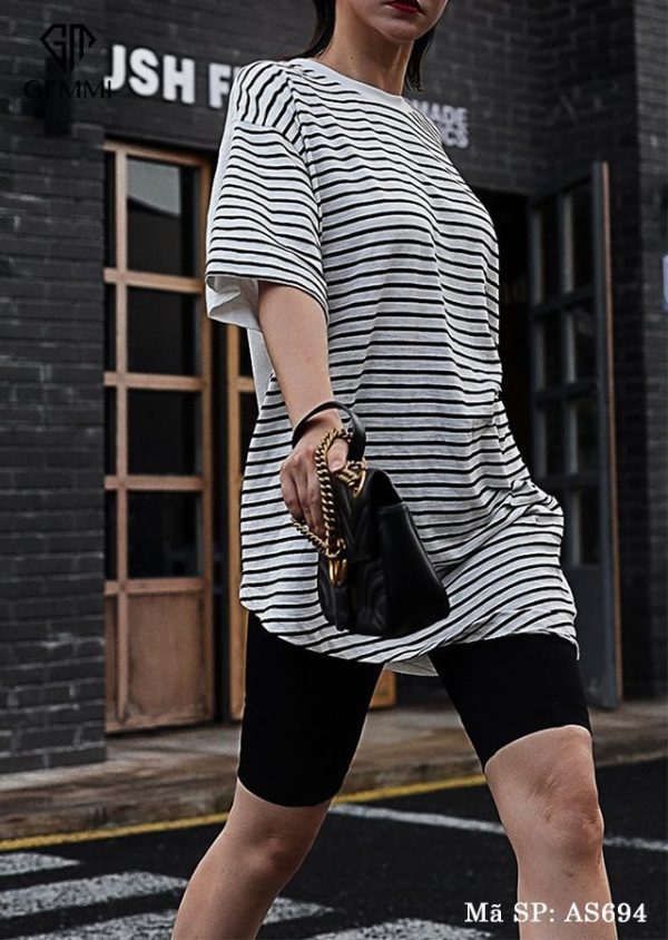 Áo thun nữ cộc tay thiết kế kẻ ngang Gemmi Fashion, AS694 - Hình ảnh 6