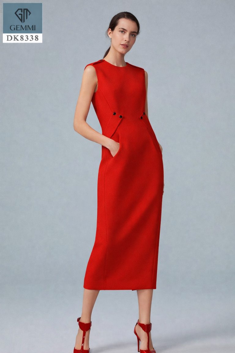 Đầm Body Dáng Dài Đính Cúc GEMMI Fashion, DK8338