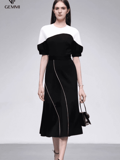 Đầm Đen Phối Trắng Dự Tiệc GEMMI Fashion, DK8671