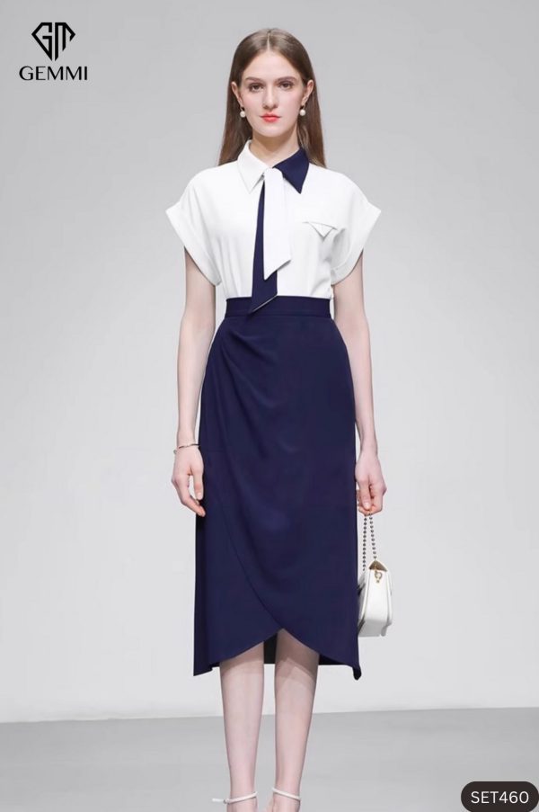 Set bộ công sở trắng xanh GEMMI Fashion, SET460
