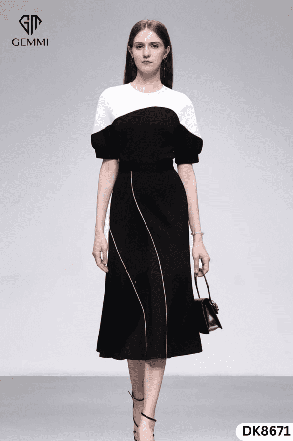 Đầm Đen Phối Trắng Dự Tiệc GEMMI Fashion, DK8671 - Hình ảnh 9