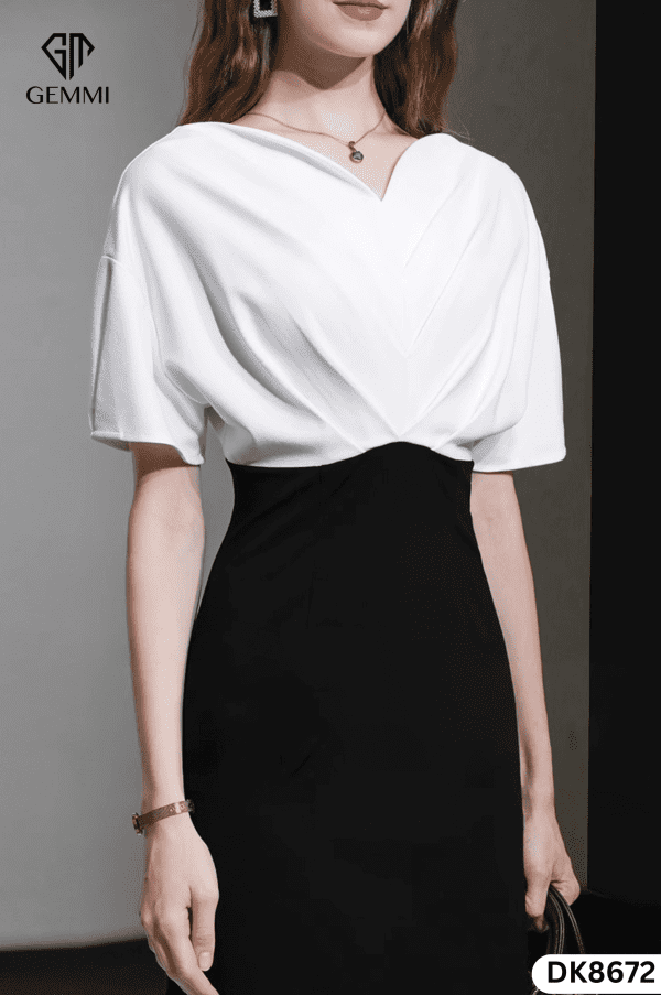 Đầm Body Đen Phối Trắng Cổ V GEMMI Fashion, DK8672 - Ảnh 8