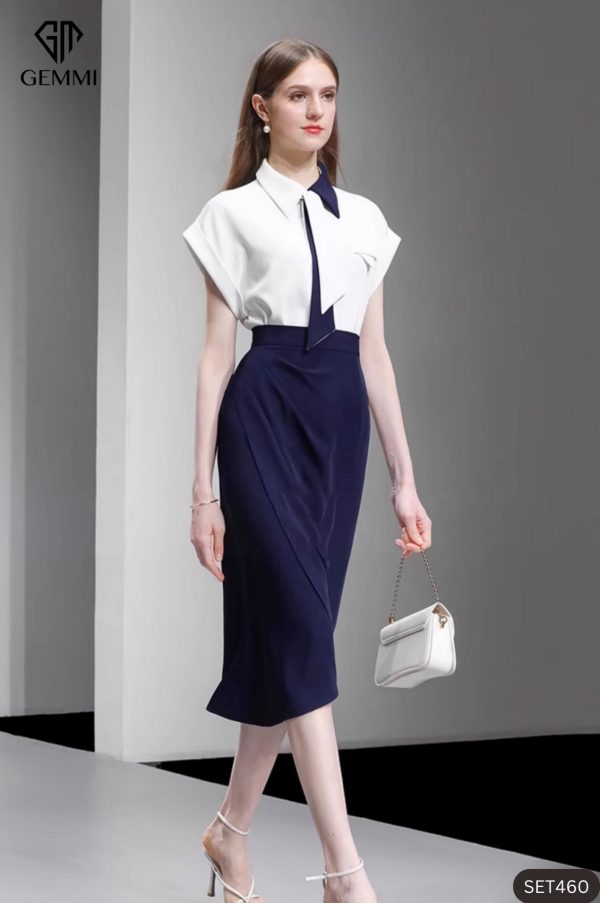 Set bộ công sở trắng xanh GEMMI Fashion, SET460 - Hình ảnh 3