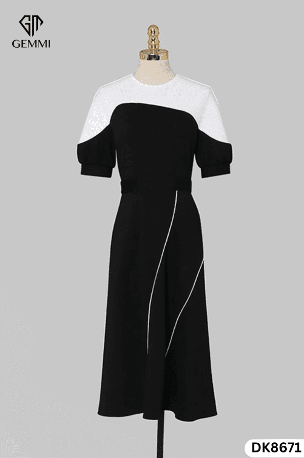 Đầm Đen Phối Trắng Dự Tiệc GEMMI Fashion, DK8671 - Hình ảnh 8