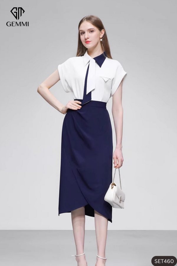Set bộ công sở trắng xanh GEMMI Fashion, SET460 - Hình ảnh 4