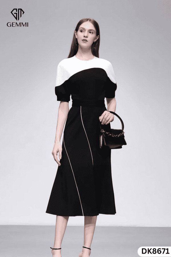 Đầm Đen Phối Trắng Dự Tiệc GEMMI Fashion, DK8671 - Hình ảnh 7