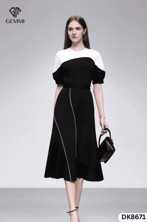 Đầm Đen Phối Trắng Dự Tiệc GEMMI Fashion, DK8671 - Hình ảnh 5