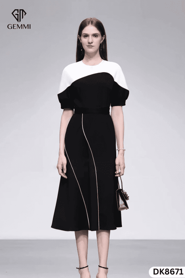 Đầm Đen Phối Trắng Dự Tiệc GEMMI Fashion, DK8671 - Hình ảnh 4