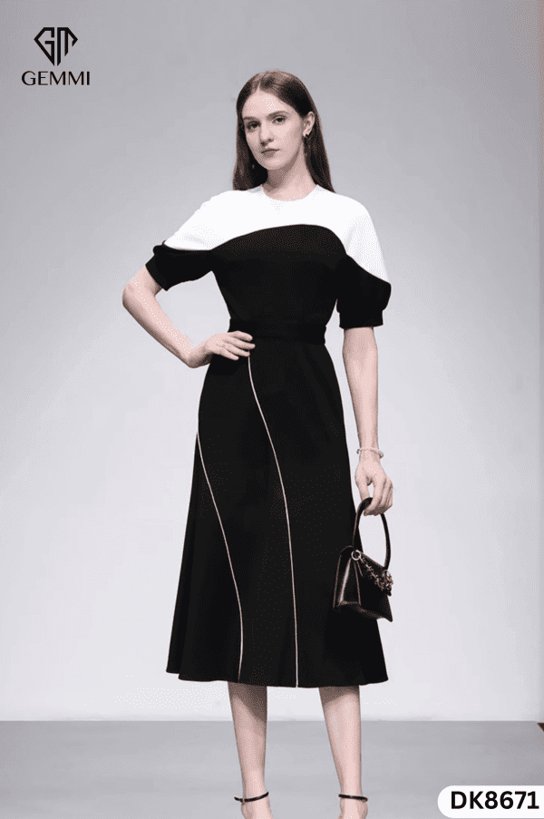 Đầm Đen Phối Trắng Dự Tiệc GEMMI Fashion, DK8671 - Hình ảnh 3