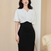 Đầm Body Đen Phối Trắng Cổ V GEMMI Fashion, DK8672