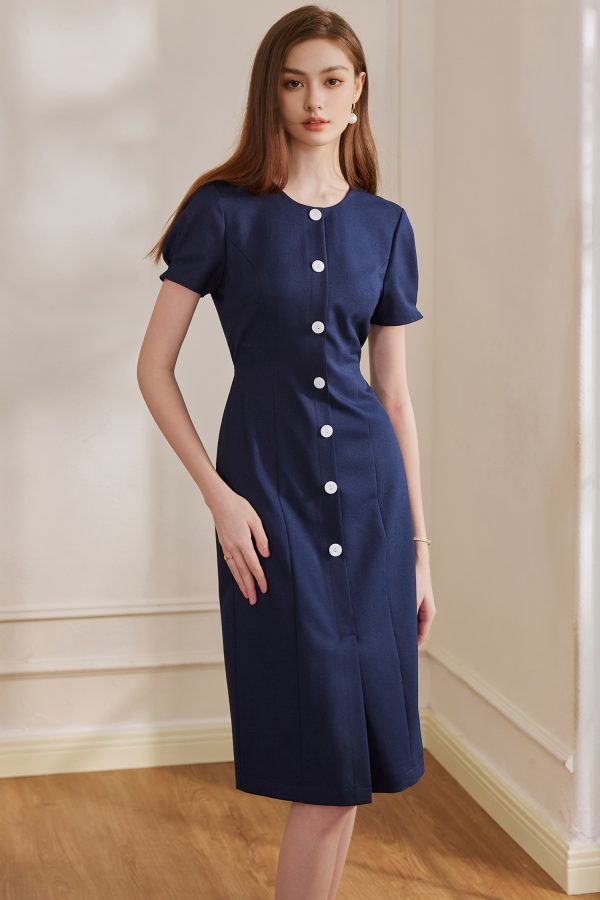 Đầm công sở cổ tròn tay ngắn GEMMI Fashion, DK8659 - Hình ảnh 2