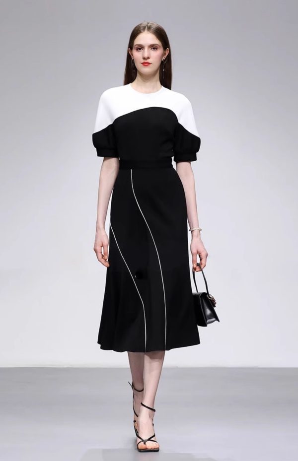 Đầm Đen Phối Trắng Dự Tiệc GEMMI Fashion, DK8671