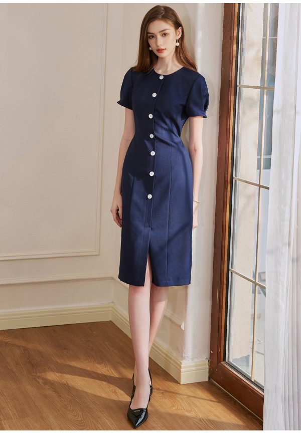 Đầm công sở cổ tròn tay ngắn GEMMI Fashion, DK8659 - Hình ảnh 10