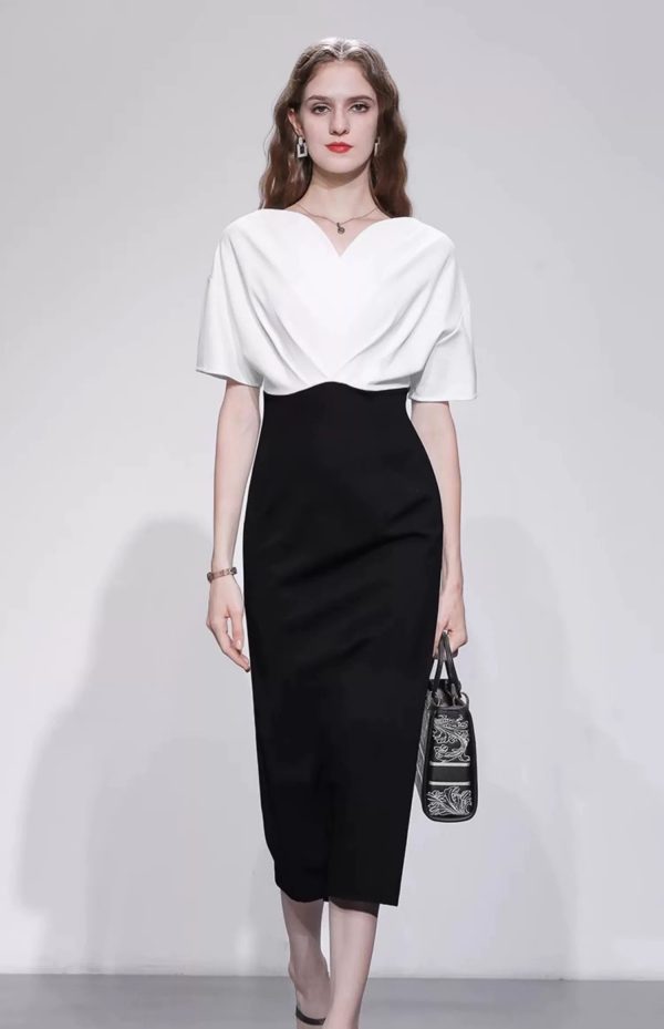 Đầm Body Đen Phối Trắng Cổ V GEMMI Fashion, DK8672 - Ảnh 3