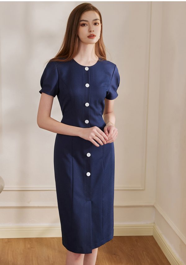 Đầm công sở cổ tròn tay ngắn GEMMI Fashion, DK8659 - Hình ảnh 4