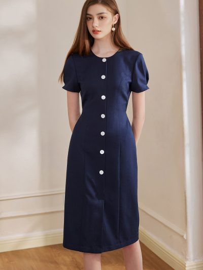 Đầm công sở cổ tròn tay ngắn GEMMI Fashion, DK8659
