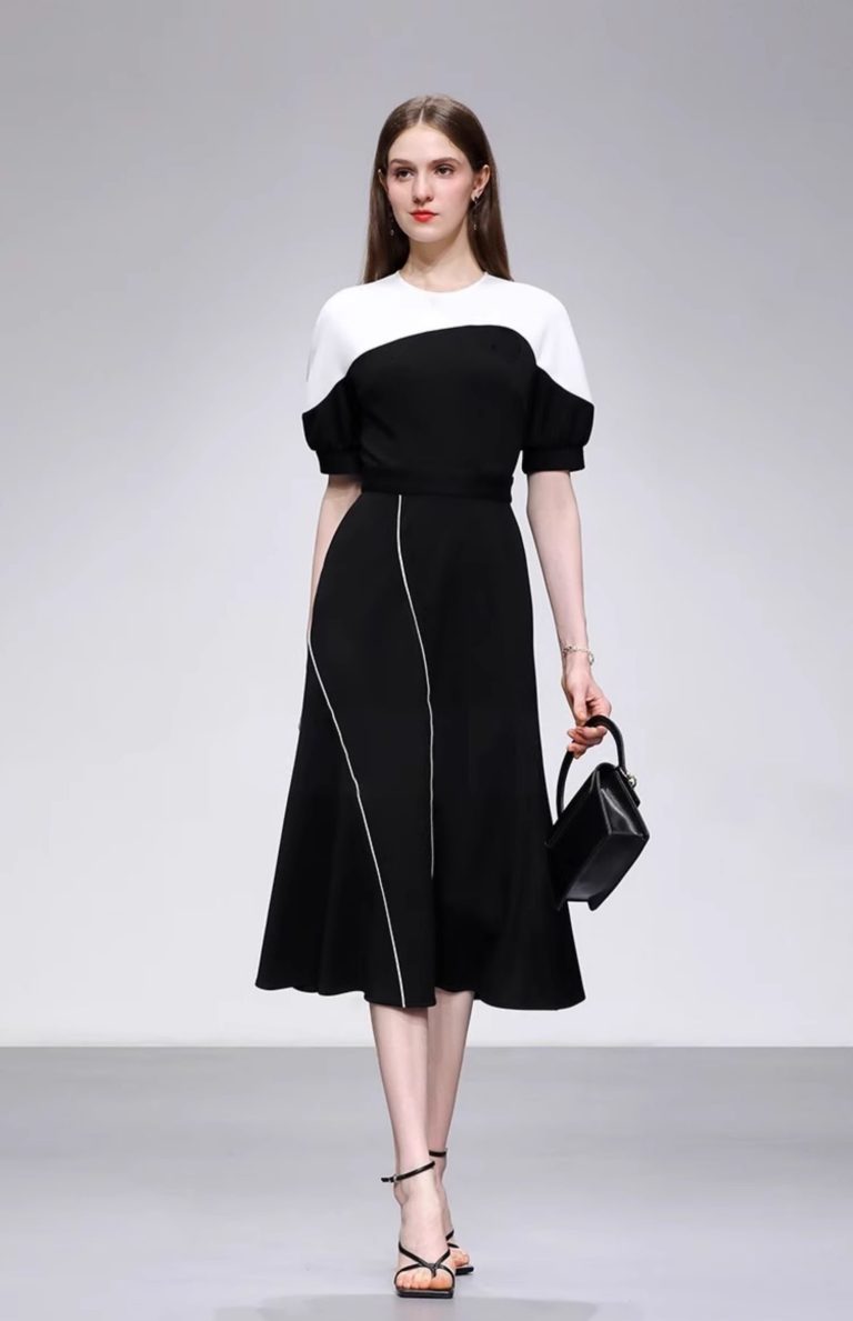 Đầm Đen Phối Trắng Dự Tiệc GEMMI Fashion, DK8671
