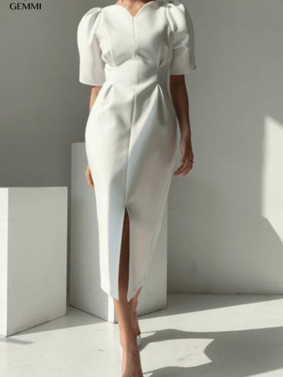 Đầm tay bồng cổ tim GEMMI Fashion, DK8601