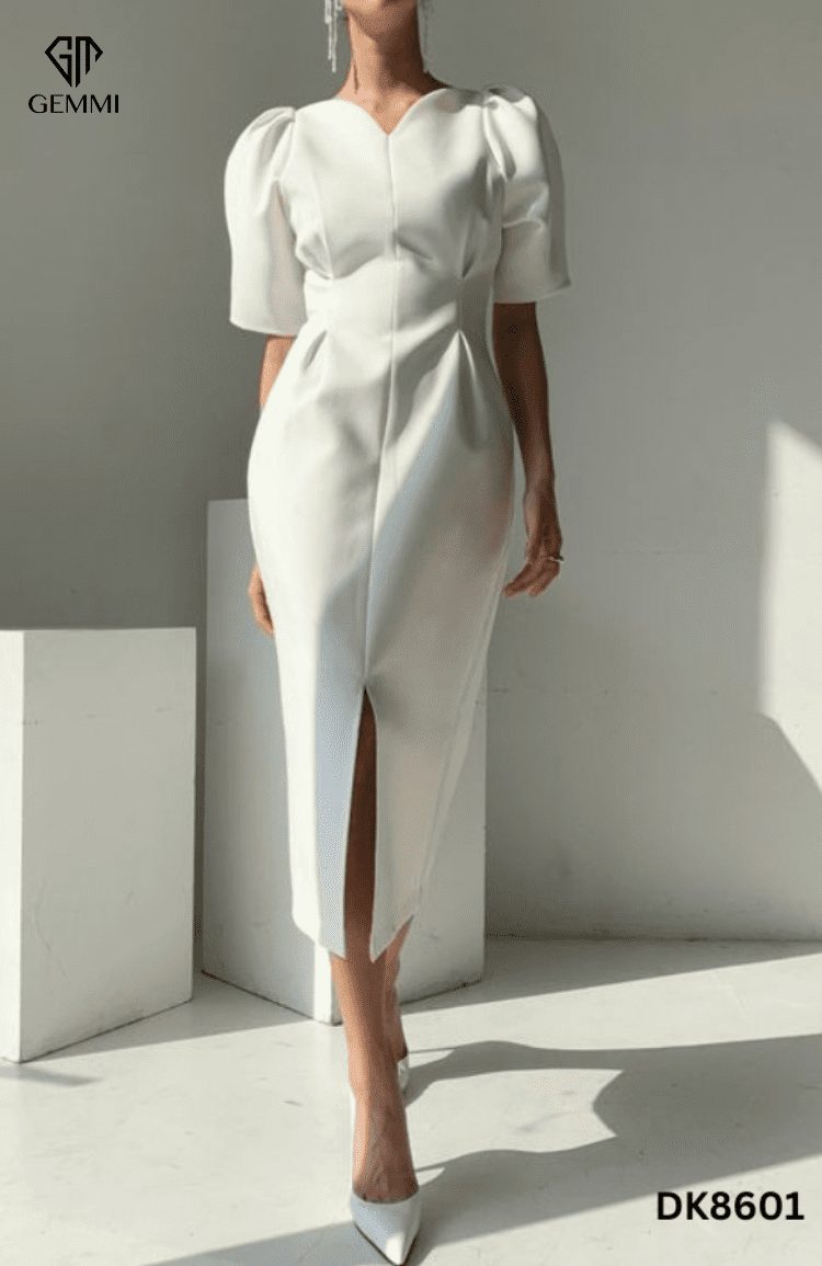 Đầm tay bồng cổ tim GEMMI Fashion, DK8601