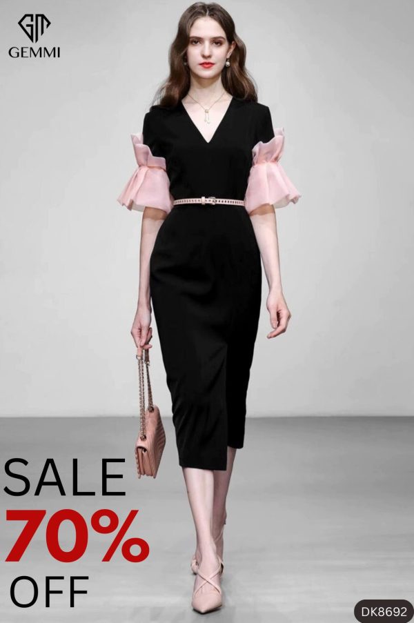 Đầm body phối tay lá sen GEMMI Fashion, DK8692 - Hình ảnh 9