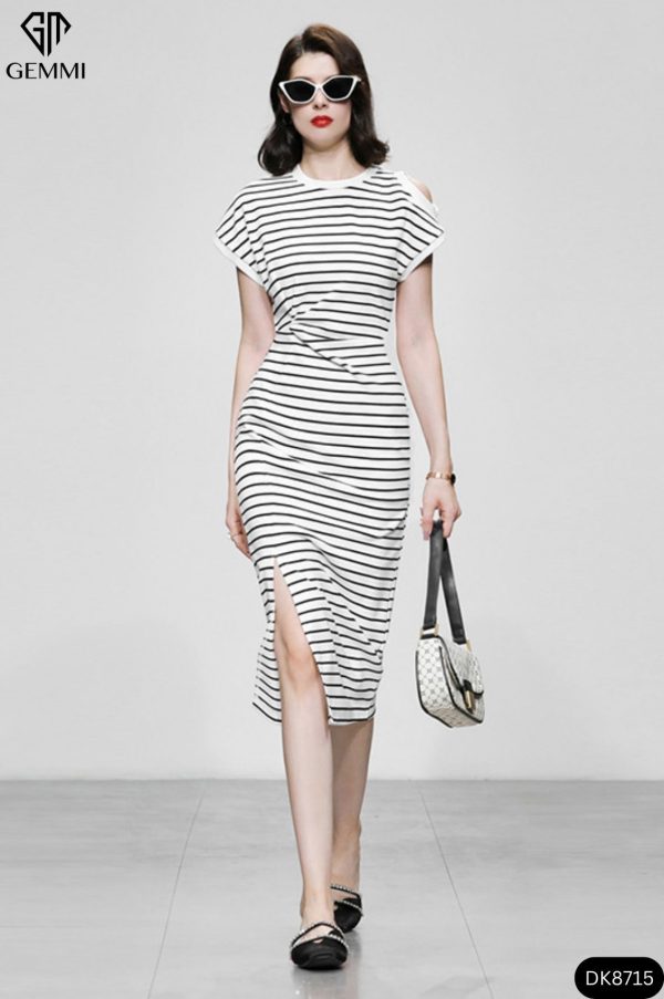 Đầm kẻ hở vai GEMMI Fashion, DK8715 - Hình ảnh 9