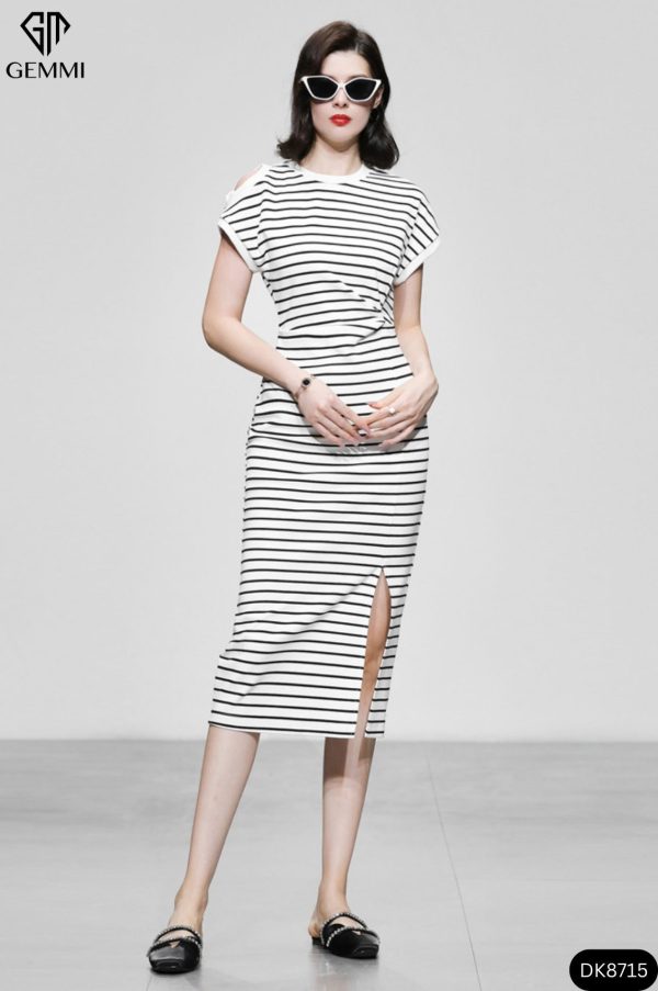Đầm kẻ hở vai GEMMI Fashion, DK8715 - Hình ảnh 10
