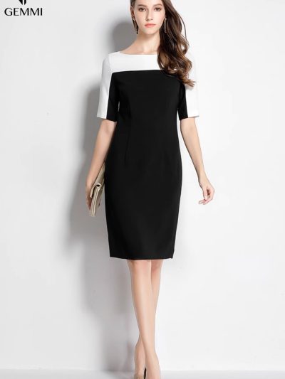 Đầm suông phối đen trắng GEMMI Fashion, DK8705