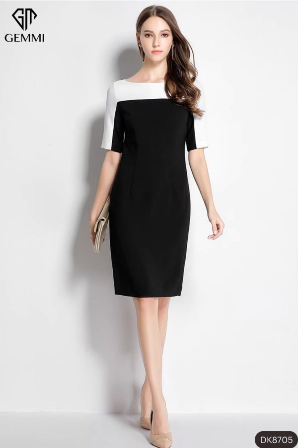 Đầm suông phối đen trắng GEMMI Fashion, DK8705