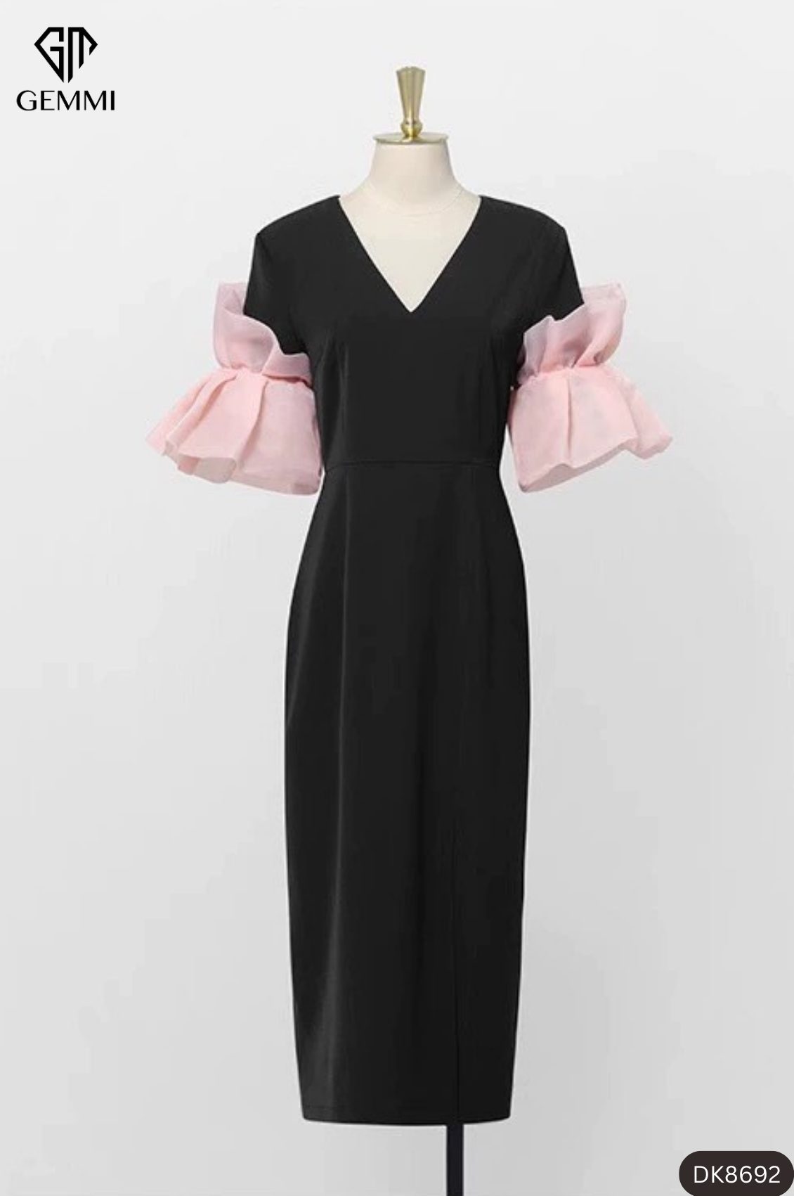 Đầm body phối tay lá sen GEMMI Fashion, DK8692 (không kèm thắt lưng) - Ảnh 4