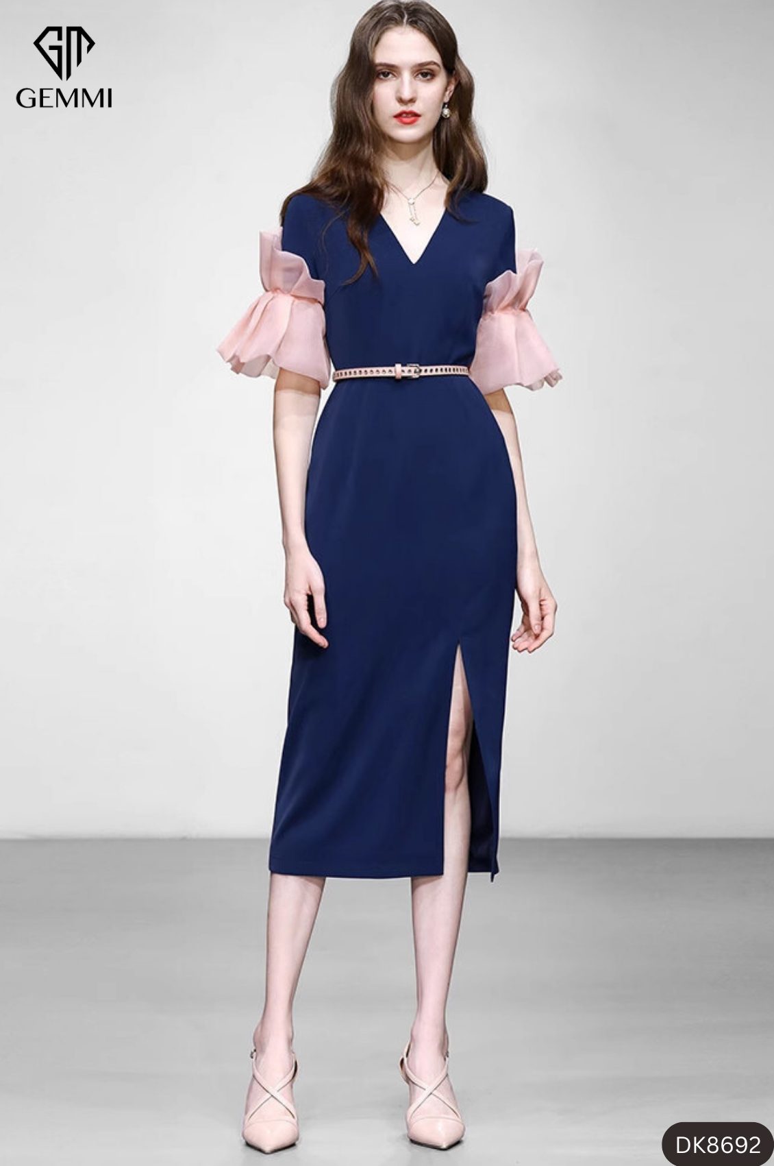 Đầm body phối tay lá sen GEMMI Fashion, DK8692 (không kèm thắt lưng) - Ảnh 6