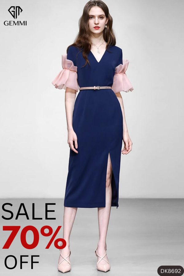 Đầm body phối tay lá sen GEMMI Fashion, DK8692 - Hình ảnh 7