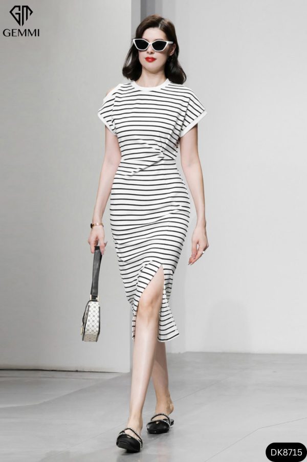 Đầm kẻ hở vai GEMMI Fashion, DK8715 - Hình ảnh 3