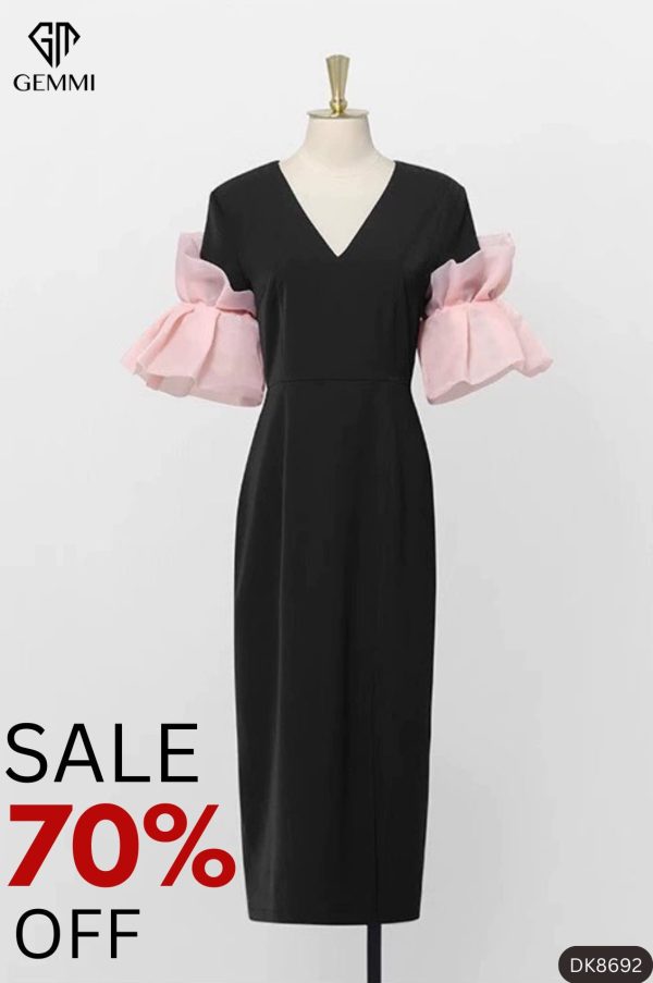 Đầm body phối tay lá sen GEMMI Fashion, DK8692 - Hình ảnh 5