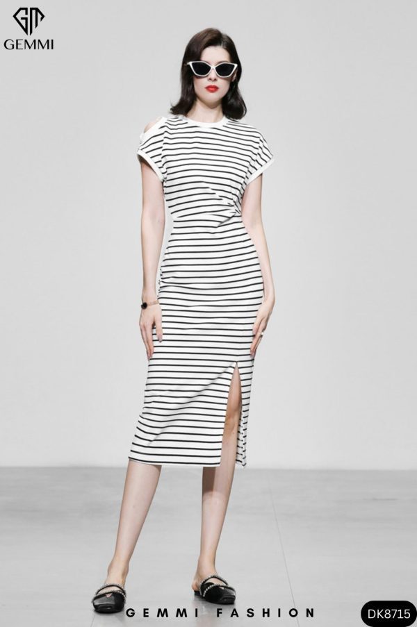 Đầm kẻ hở vai GEMMI Fashion, DK8715 - Hình ảnh 4