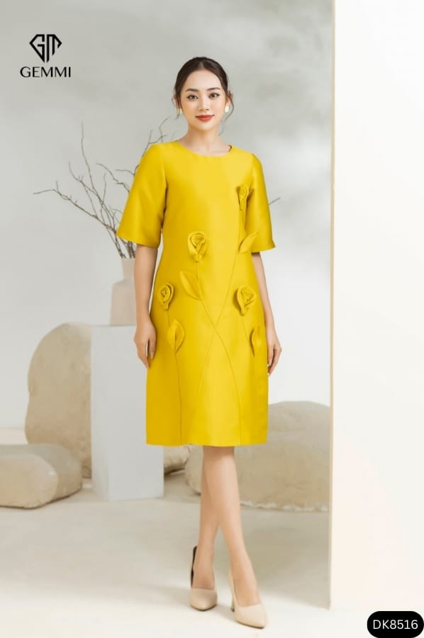 ĐẦM SUÔNG TAFTA PHỐI HOA Gemmi fashion, DK8516