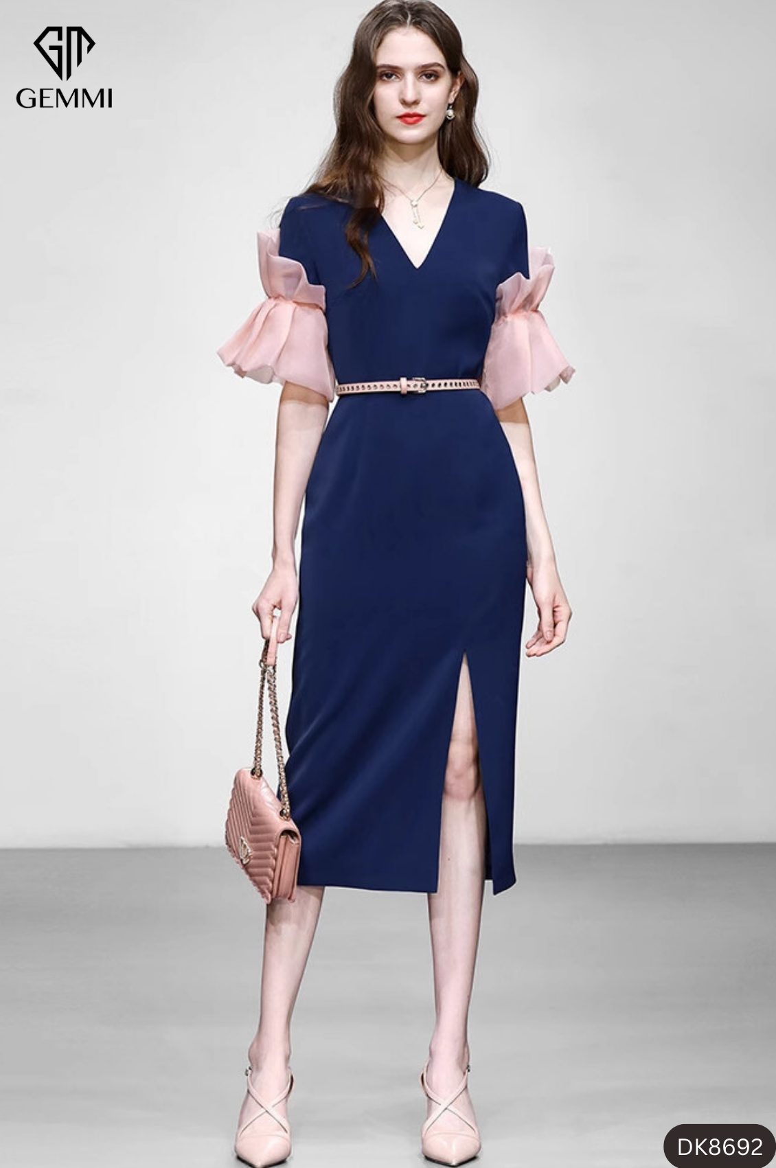 Đầm body phối tay lá sen GEMMI Fashion, DK8692 (không kèm thắt lưng) - Ảnh 10
