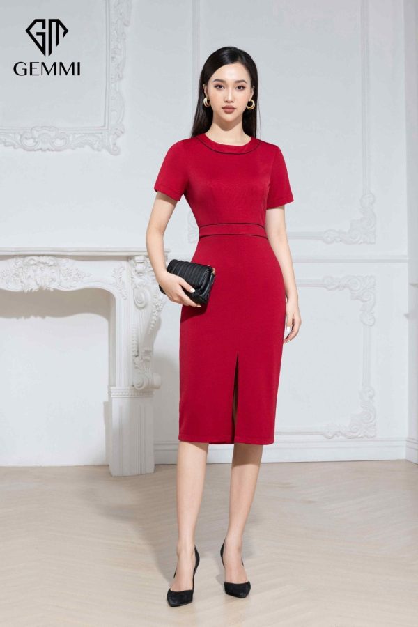 Đầm body cổ tròn phối viền trắng Gemmi fashion, DK8495 - Hình ảnh 2