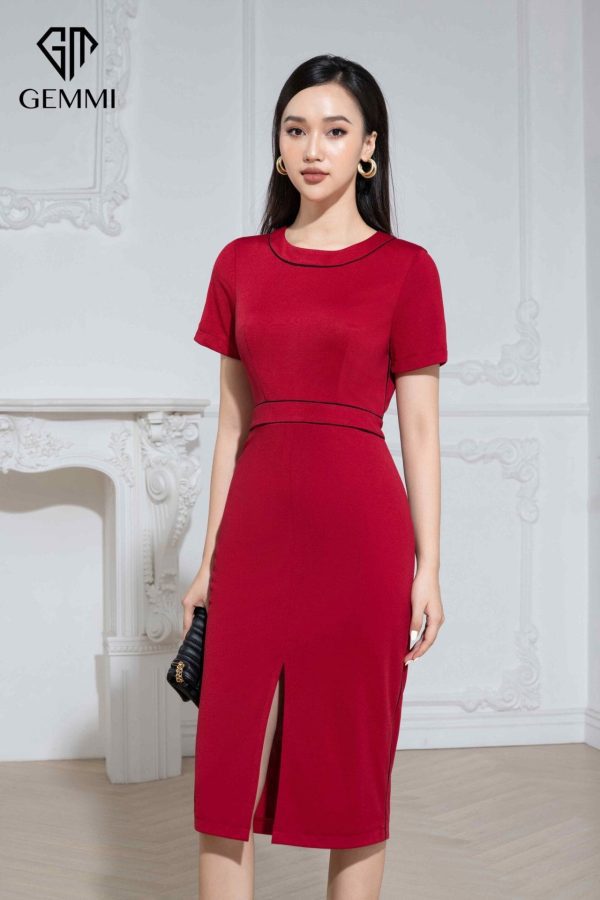 Gemmi Đầm body cổ tròn phối viền trắng Gemmi fashion, DK8495 - GEMMI