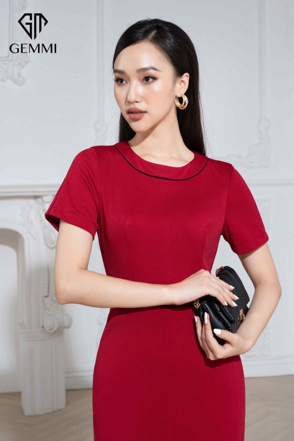 Đầm body cổ tròn phối viền trắng Gemmi fashion, DK8495 - Hình ảnh 4