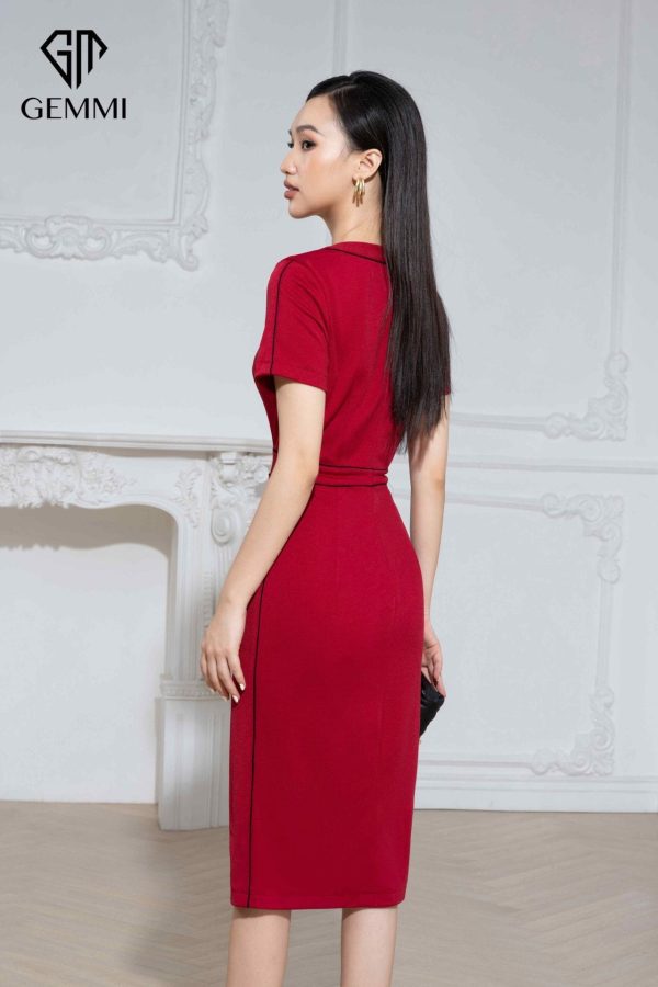 Đầm body cổ tròn phối viền trắng Gemmi fashion, DK8495 - Hình ảnh 5
