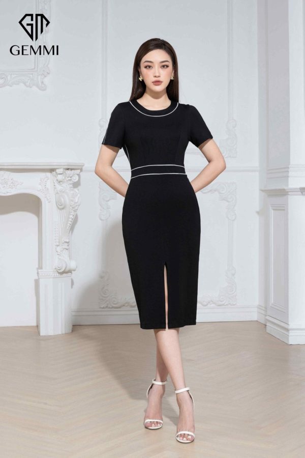 Đầm body cổ tròn phối viền trắng Gemmi fashion, DK8495 - Hình ảnh 6