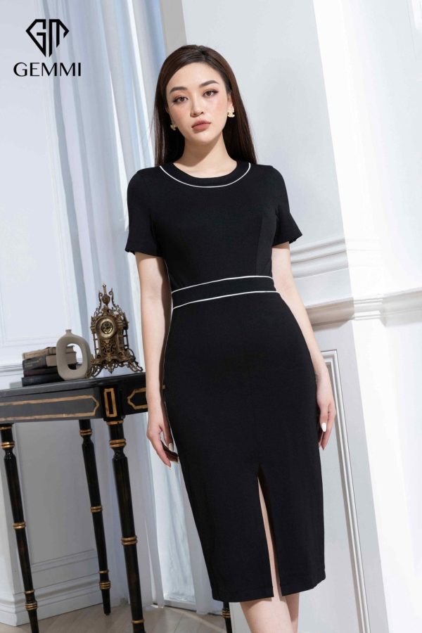 Đầm body cổ tròn phối viền trắng Gemmi fashion, DK8495 - Hình ảnh 7