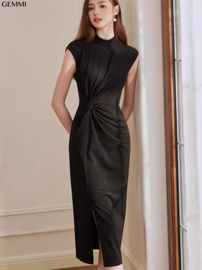 Đầm body cổ tròn xoắn eo Gemmi Fashion, DK8724