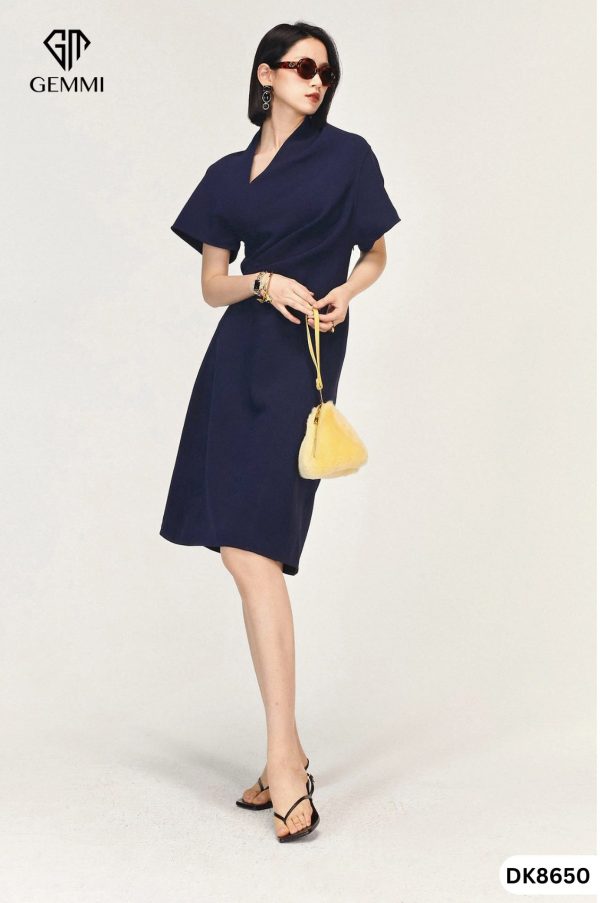 Đầm công sở cổ V lệch GEMMI Fashion, DK8650 - Hình ảnh 5
