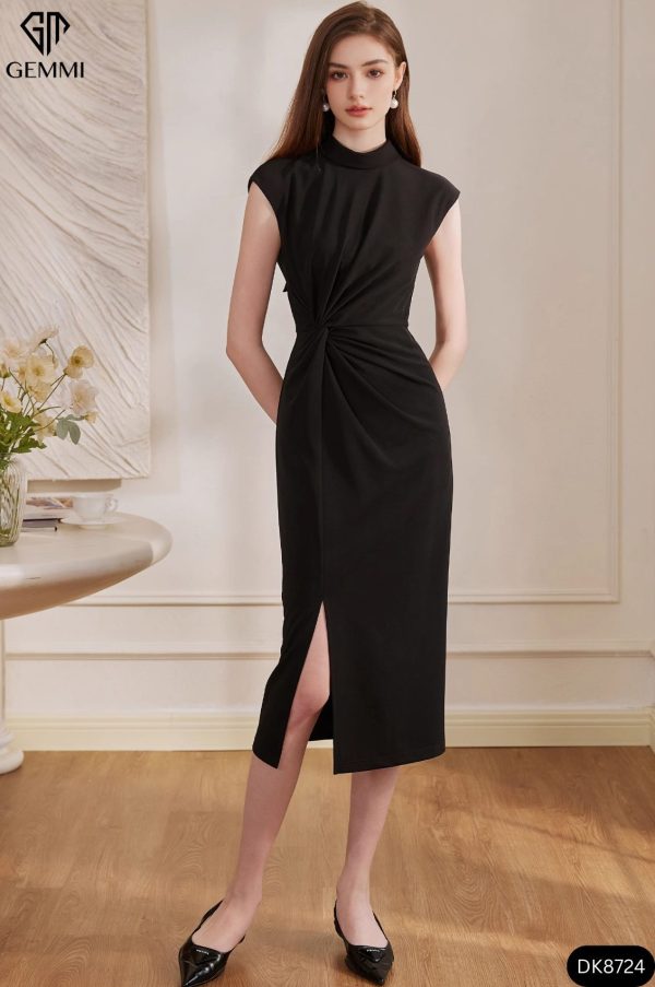 Đầm body cổ tròn xoắn eo Gemmi Fashion, DK8724