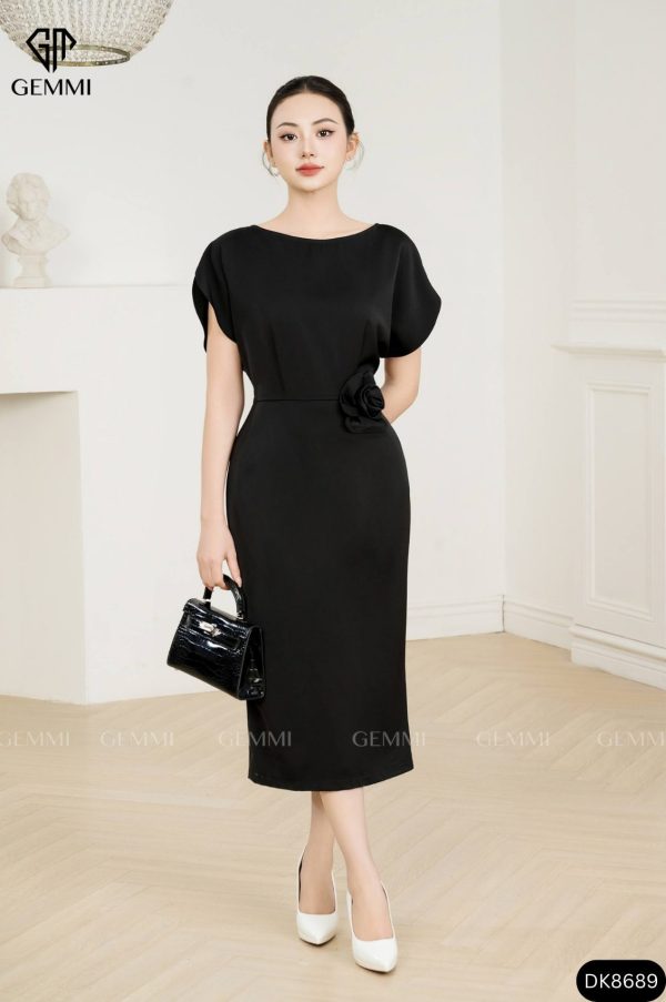 Đầm body cổ thuyền phối hoa eo GEMMI Fashion, DK8689 - Hình ảnh 5