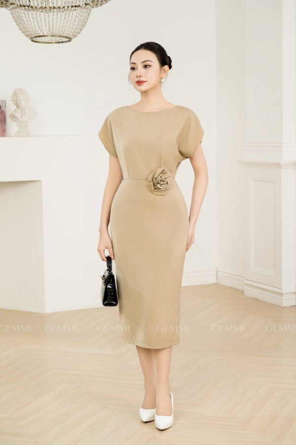 Đầm body cổ thuyền phối hoa eo GEMMI Fashion, DK8689 - Hình ảnh 4