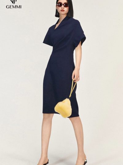 Đầm công sở cổ V lệch GEMMI Fashion, DK8650