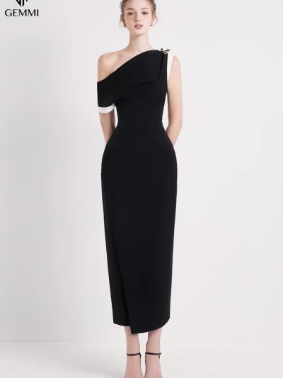 Đầm dự tiệc lệch vai GEMMI Fashion, DK8738 (tặng kèm tag ngẫu nhiên)